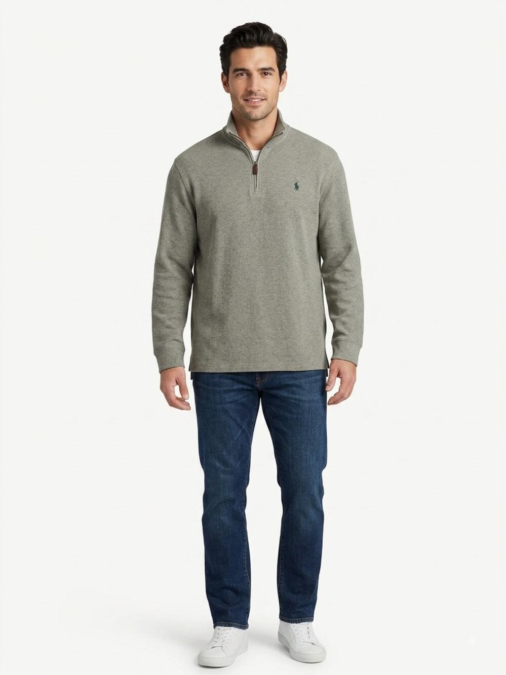 Polo Ralph Lauren Sweater Mens 2XL Olive Green Quarter-Zip Long Sleeve Pony Logo